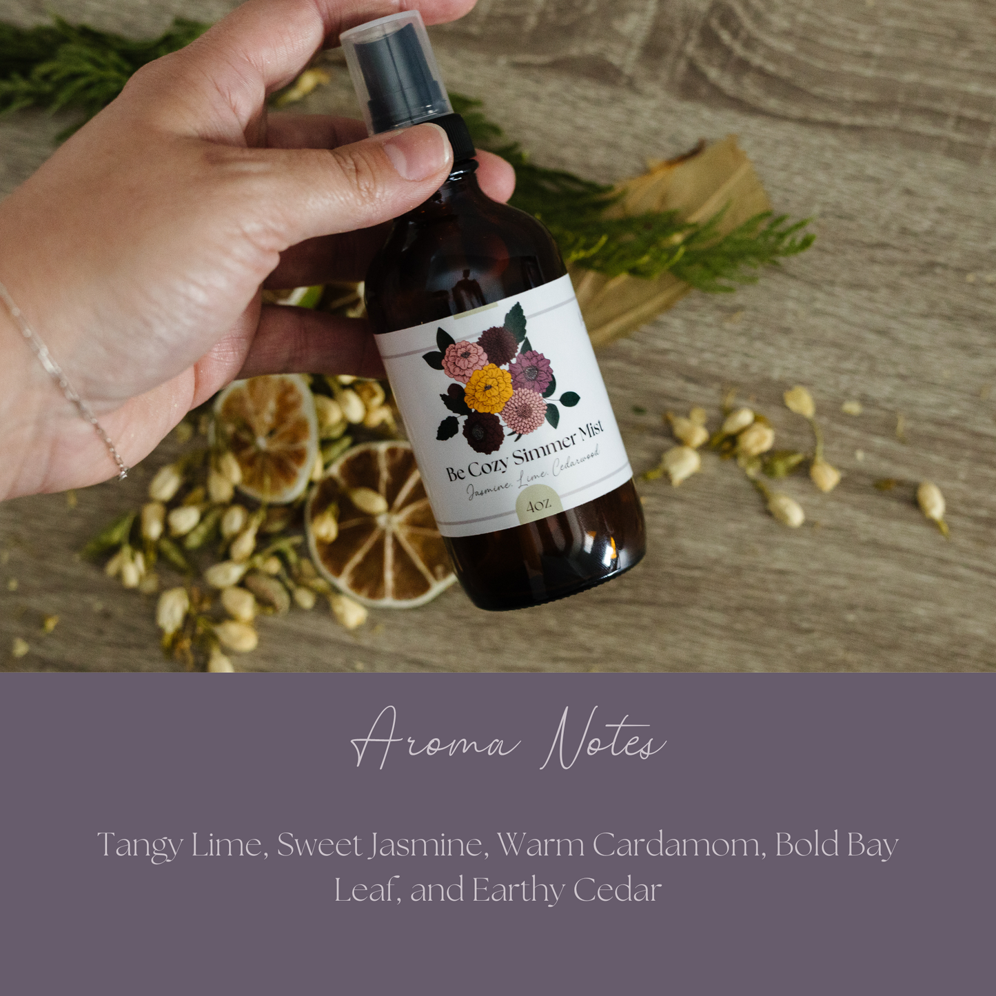 Be Cozy Simmer Mist, Natural Floral Spice Room + Linen Spray