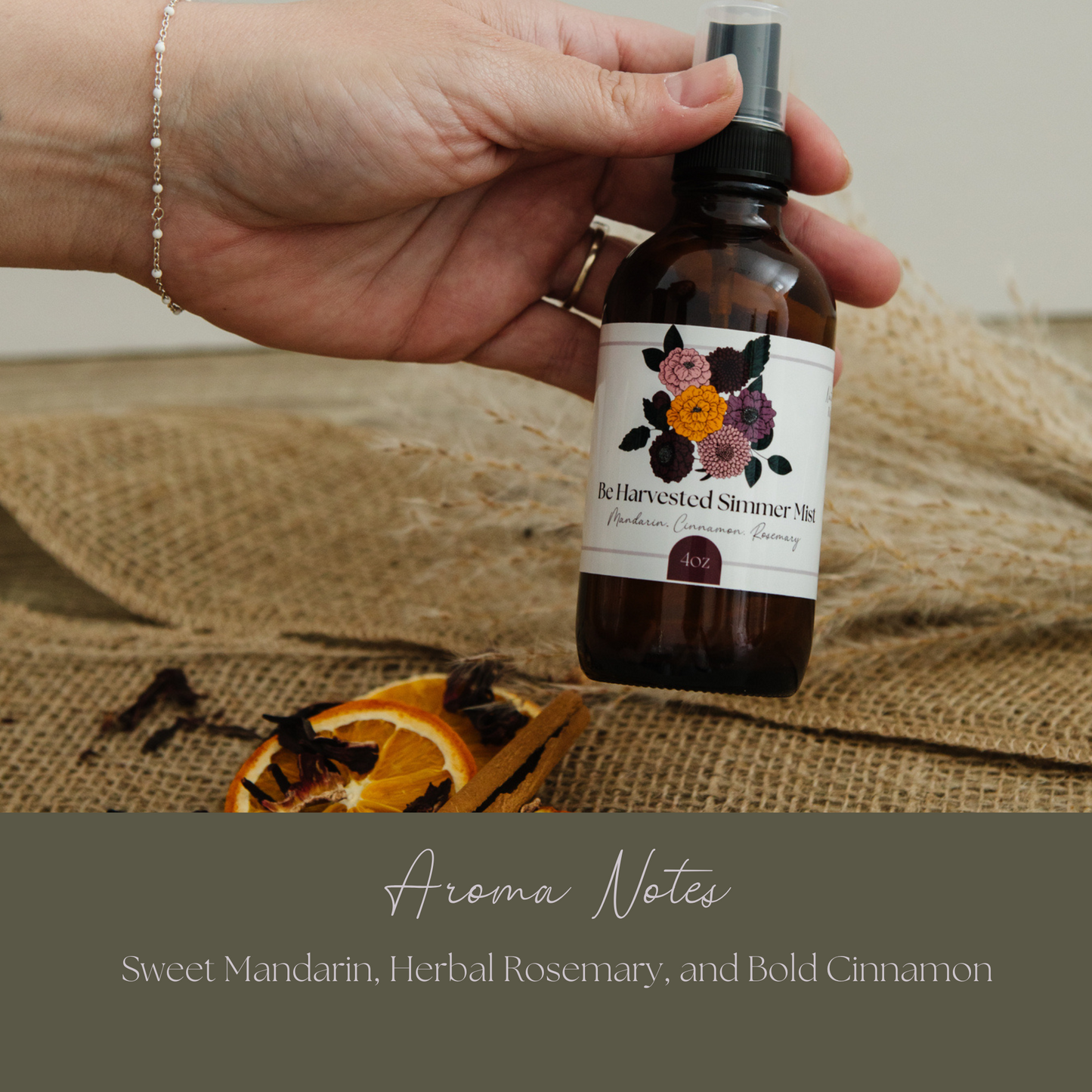 Be Harvested Simmer Mist, Natural Citrus Spice Room + Linen Spray