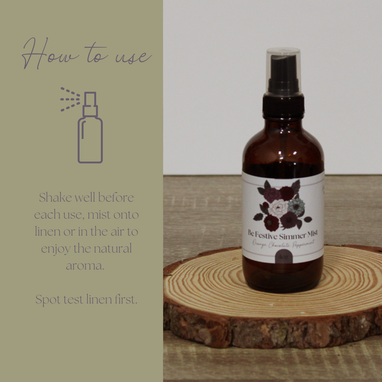 Be Festive Simmer Mist, Natural Peppermint Cocoa Room + Linen Spray