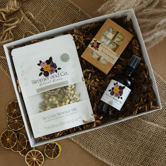 Cozy Home Gift Set, Natural Floral Spice Simmer Mix, Mist + Wax Melt