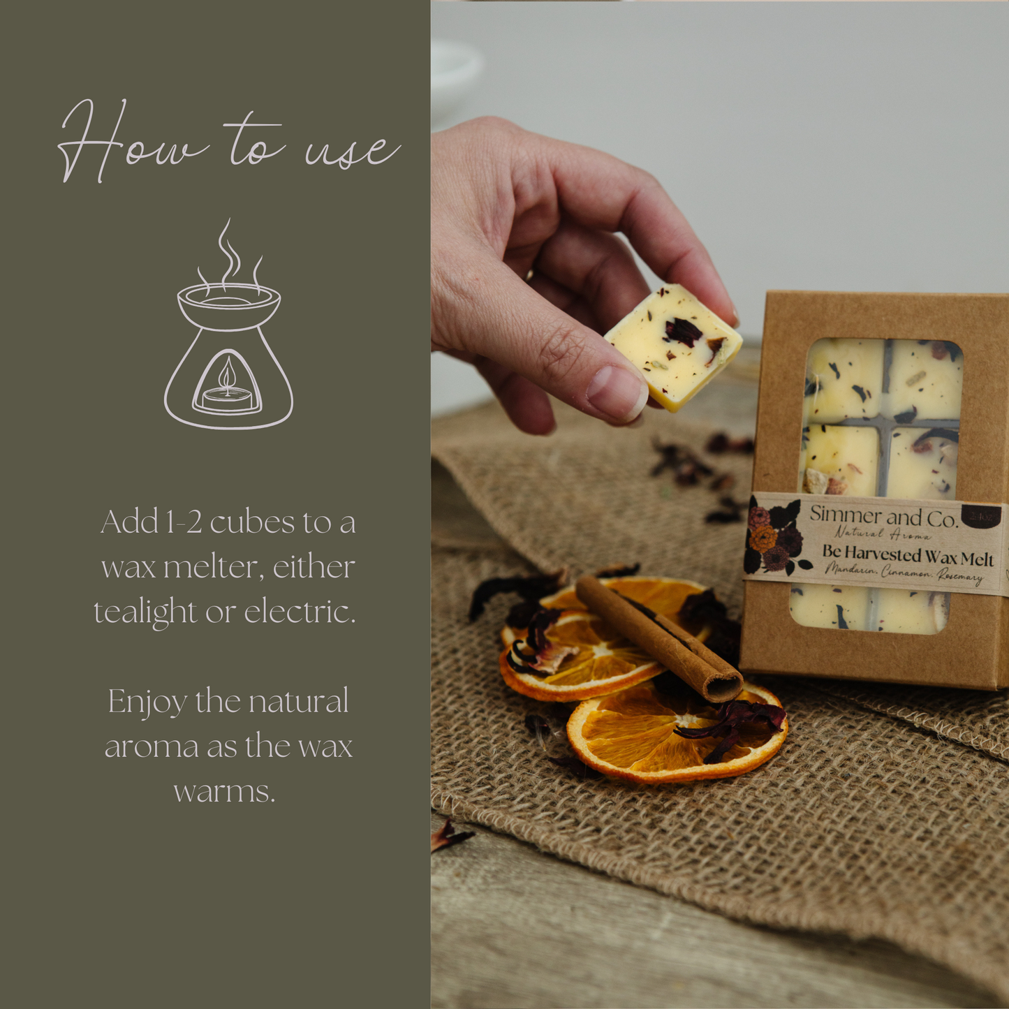 Be Harvested Simmer Wax Melt, Botanical Citrus Spice Wax Cubes