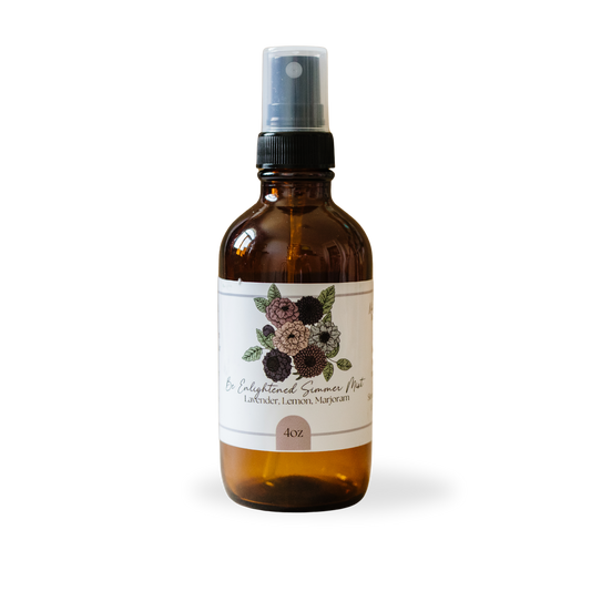 An all natural room and linen spray in a amber glass bottle