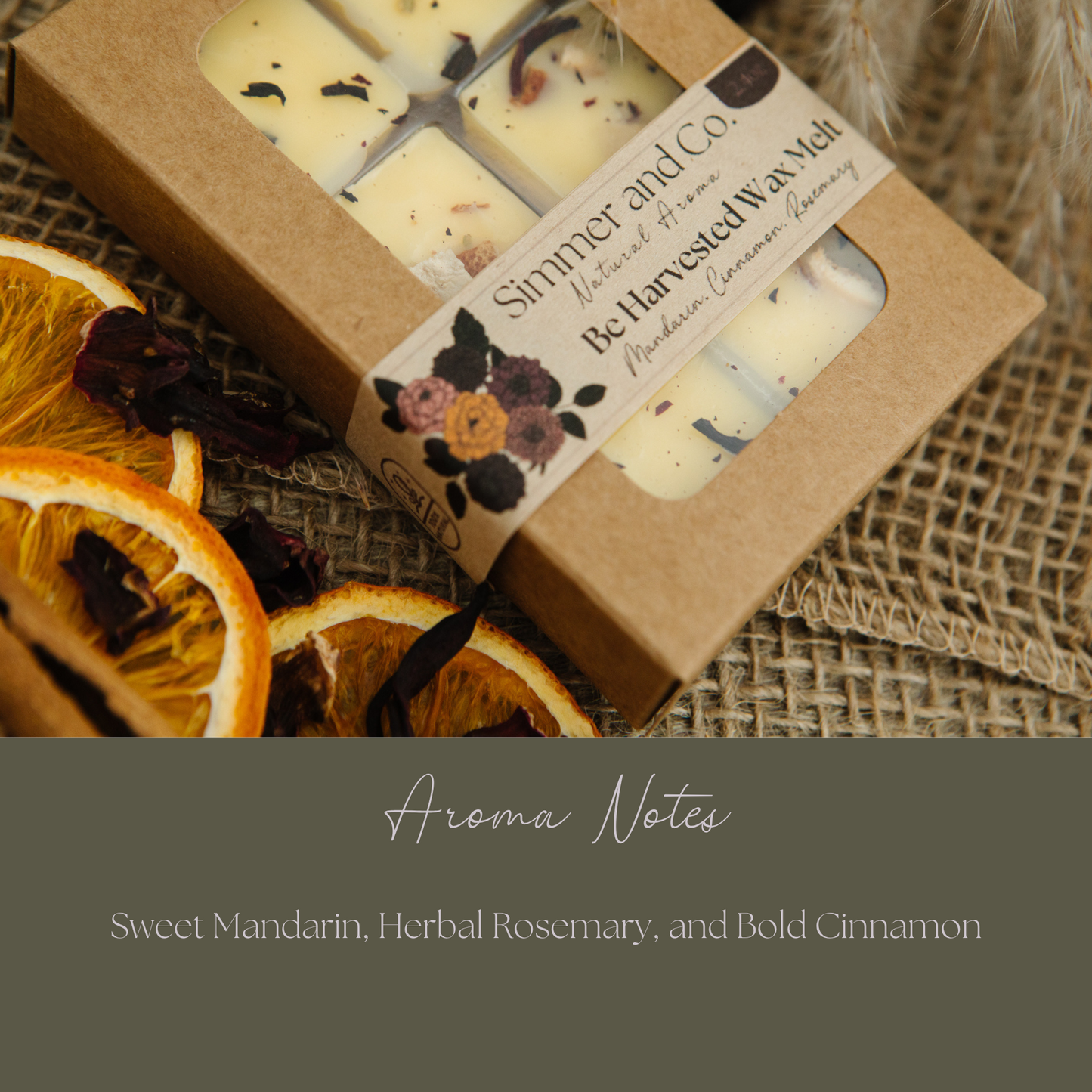 Be Harvested Simmer Wax Melt, Botanical Citrus Spice Wax Cubes